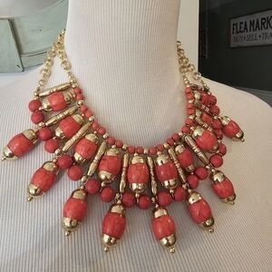 Bebe Chunky Beaded Gold Burnt Orange Statement Choker Necklace 19 Inches New Tag